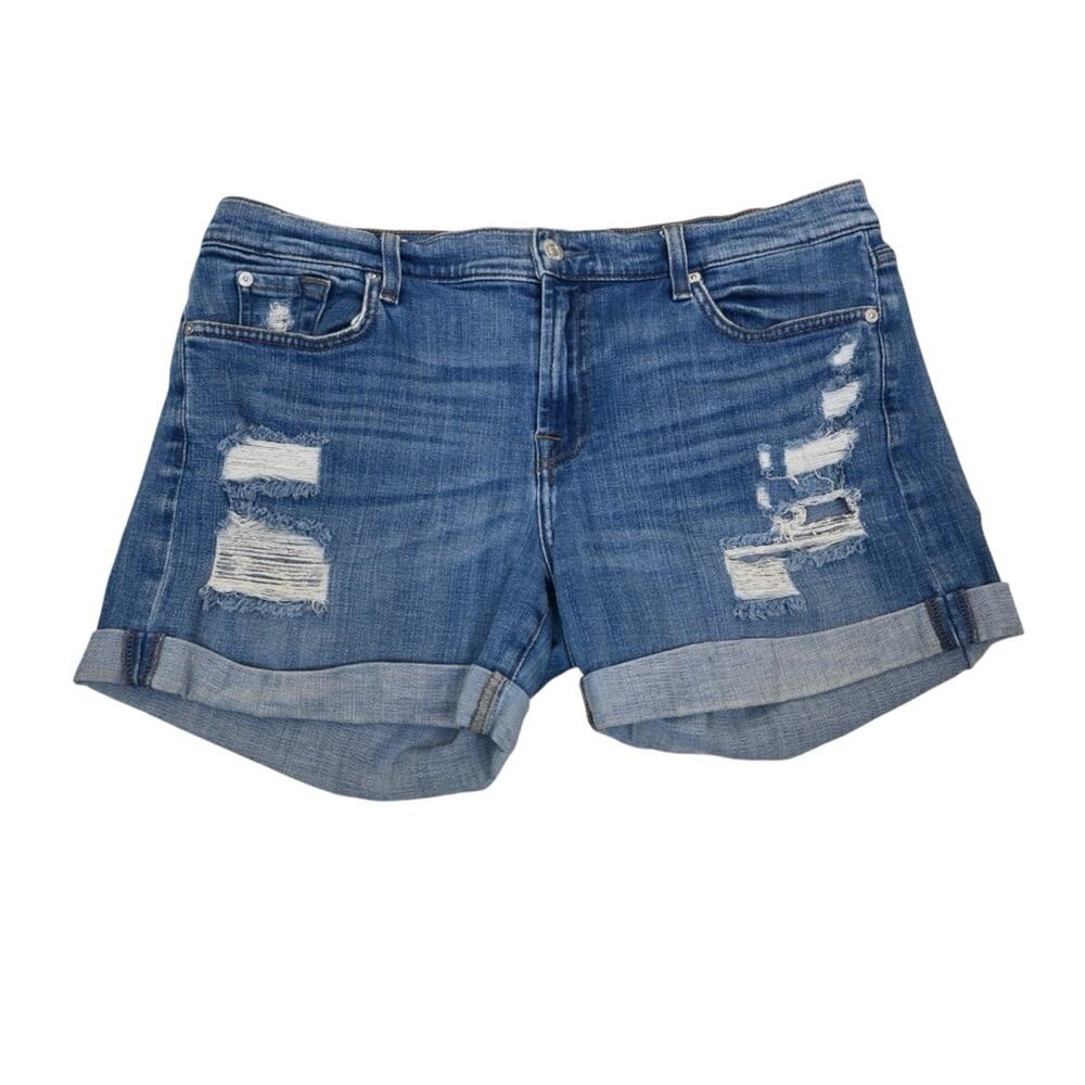 7FAM Women's 31 Cuffed Distressed Denim Jean Short